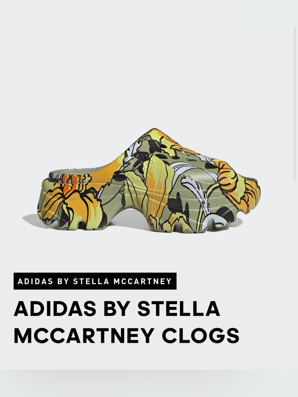 Adidas by Stella McCartney Olive Green & Yellow Floral Clogs